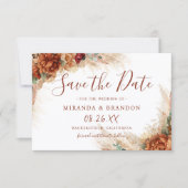 Elegante kalligrafie QR-code bloemrijke boho bruil Save The Date (Voorkant)