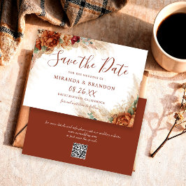 Elegante kalligrafie QR-code bloemrijke boho bruil Save The Date