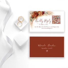 Elegante kalligrafie QR-code Boho bruiloft RSVP ka Informatiekaartje