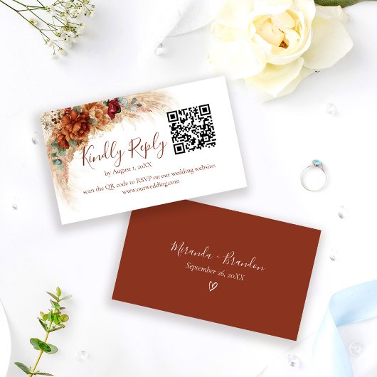Elegante kalligrafie QR-code Boho trouw-RSvp kaart