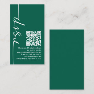 Elegante Kalligrafie QR Code Emerald Bruiloft RSVP Informatiekaartje