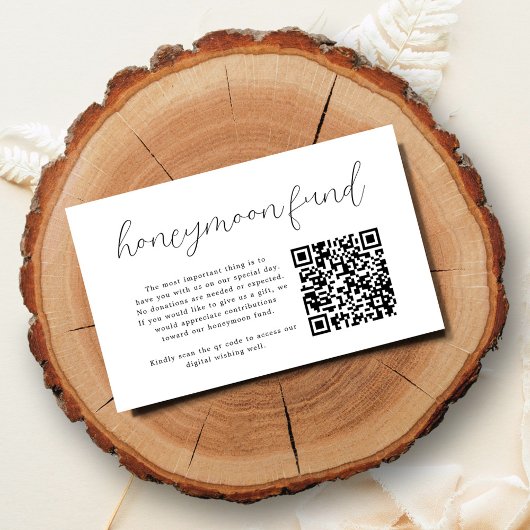 Elegante kalligrafie QR Code Honeymoon Fund Informatiekaartje