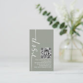 Elegante Kalligrafie QR Code Sage Bruiloft RSVP Informatiekaartje (Staand voorkant)