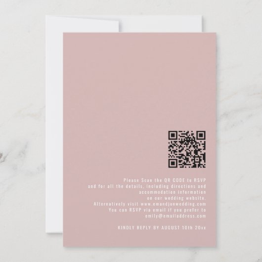 Elegante Kalligrafie QR Code Stoffig Roos Bruiloft Kaart (Achterkant)