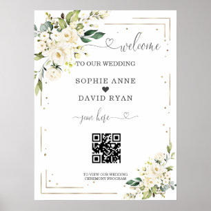 Elegante kalligrafie QR-code trouwontvangstbord Poster