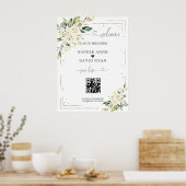 Elegante kalligrafie QR-code trouwontvangstbord Poster (Keuken)