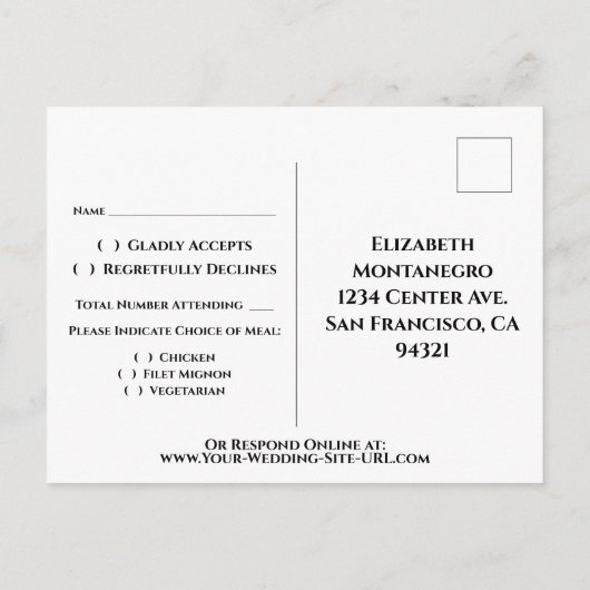 Elegante kalligrafie & Red Rose bruiloft RSVP Briefkaart (Achterkant)
