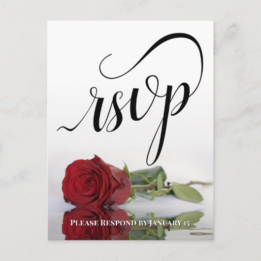 Elegante kalligrafie & Red Rose bruiloft RSVP Briefkaart (Voorkant)