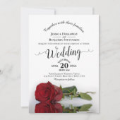 Elegante kalligrafie Red Rose QR Code Wedding Kaart (Voorkant)