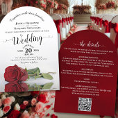 Elegante kalligrafie Red Rose QR Code Wedding Kaart