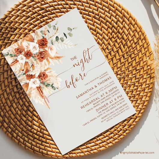 Elegante kalligrafie repetitie diner avond ervoor kaart