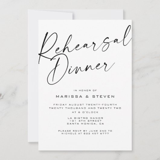 Elegante kalligrafie repetitie diner avond ervoor kaart (Voorkant)