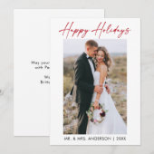 Elegante kalligrafie rode inkt script foto bruilof feestdagenkaart (Voorkant / Achterkant)