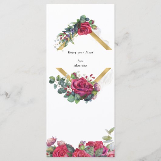 Elegante kalligrafie rode rozen en eucalyptus menu (Achterkant)