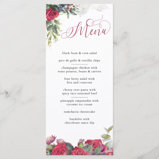 Elegante kalligrafie rode rozen en eucalyptus menu (Voorkant)