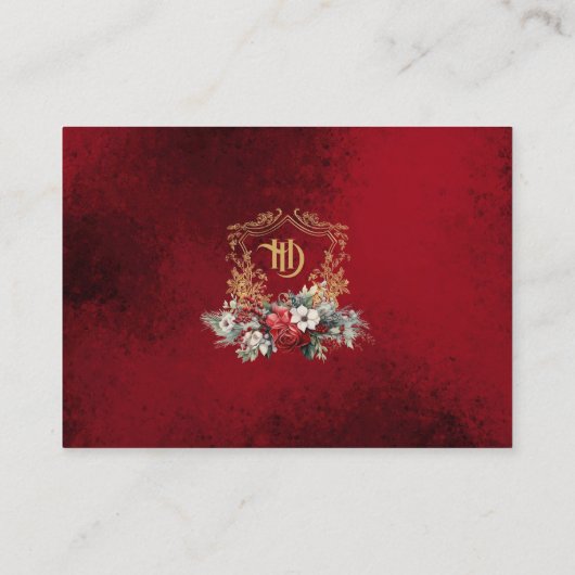 Elegante kalligrafie rood en gouden bruiloft informatiekaartje (Achterkant)