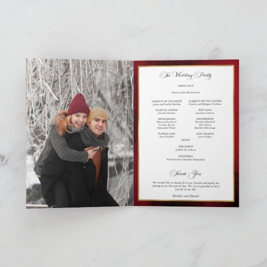 Elegante kalligrafie rood en gouden bruiloft programma (Binnen)