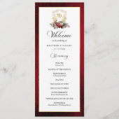 Elegante kalligrafie rood en gouden bruiloft programmakaart (Voorkant)