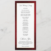 Elegante kalligrafie rood en gouden bruiloft programmakaart (Achterkant)