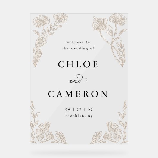 Elegante kalligrafie Roos Orchard Garden Wedding Acryl Bord (Voorkant)