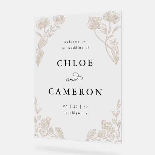 Elegante kalligrafie Roos Orchard Garden Wedding Acryl Bord (Hoek)