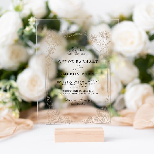 Elegante kalligrafie Roos Orchard Garden Wedding Acryl Uitnodigingen