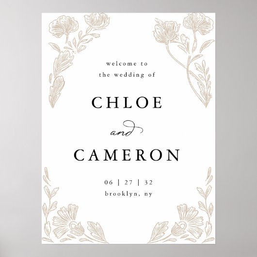 Elegante kalligrafie Roos Orchard Garden Wedding Poster (Voorkant)