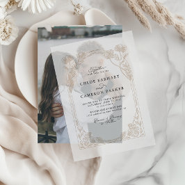 Elegante kalligrafie Roos Orchard Garden Wedding Vellum Uitnodigingen