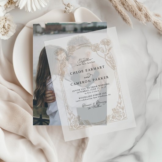 Elegante kalligrafie Roos Orchard Garden Wedding Vellum Uitnodigingen