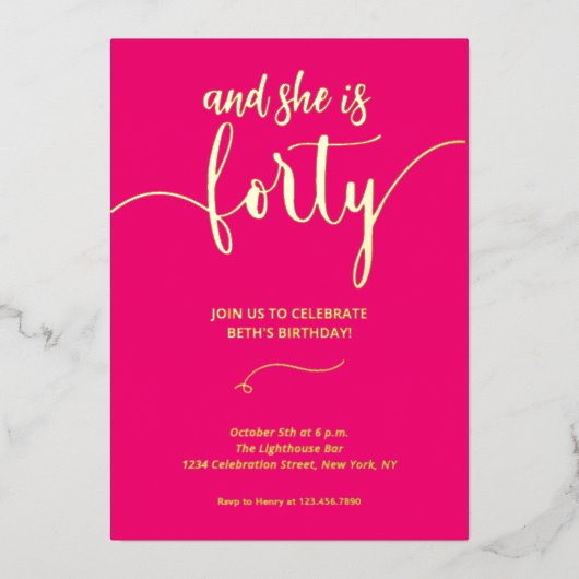 Elegante kalligrafie roze 40 VERJAARDAG KAART uitn (Voorkant)