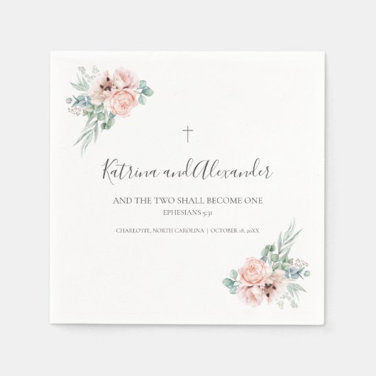 Elegante Kalligrafie Roze Bloemen Trouwcocktail Servet (Voorkant)