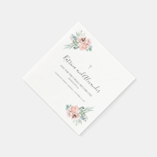 Elegante Kalligrafie Roze Bloemen Trouwcocktail Servet (Hoek)