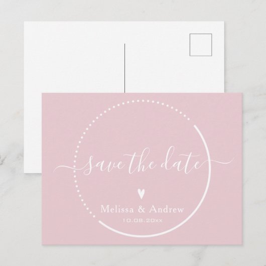 Elegante Kalligrafie Roze Bruiloft Save the Date Briefkaart (Voorkant / Achterkant)