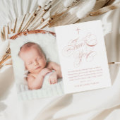 Elegante kalligrafie roze meisjes foto doop bedankkaart