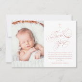 Elegante kalligrafie roze meisjes foto doop bedankkaart (Voorkant)