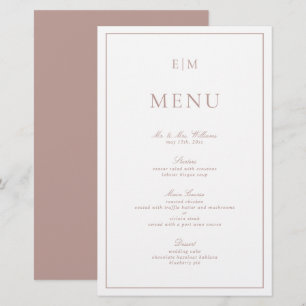 Elegante kalligrafie roze monogram bruiloft menu