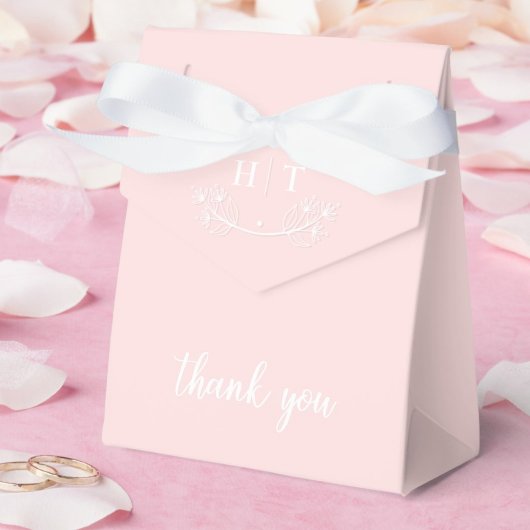 Elegante kalligrafie roze wit monogram bruiloft bedankdoosjes