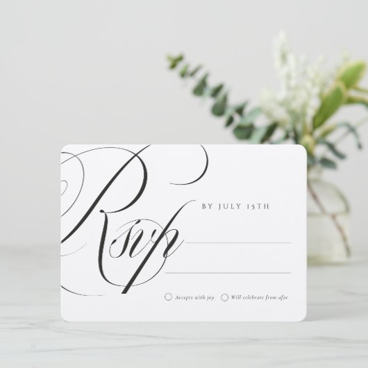 Elegante kalligrafie RSVP kaart bruiloft (Staand voorkant)