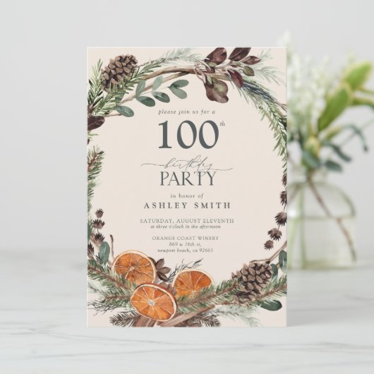 Elegante kalligrafie rustiek Sinaasappel 100e verj Kaart (Staand voorkant)