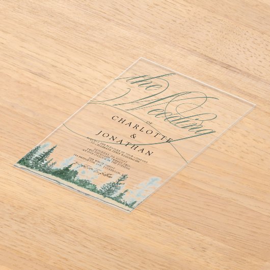 Elegante kalligrafie rustieke bos bruiloft acryl uitnodigingen (Laagn)