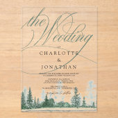 Elegante kalligrafie rustieke bos bruiloft acryl uitnodigingen (Voorkant)