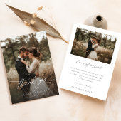 Elegante kalligrafie rustieke foto bruiloft bedankkaart