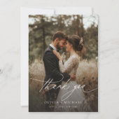 Elegante kalligrafie rustieke foto bruiloft bedankkaart (Voorkant)