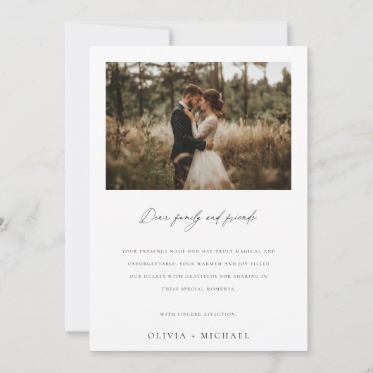 Elegante kalligrafie rustieke foto bruiloft bedankkaart (Achterkant)