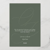 Elegante kalligrafie Sage Green Heart Fotobruiloft Folie Feestdagenkaart (Achterkant)