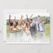 Elegante kalligrafie Sage Green Heart Trouwfoto Bedankkaart (Voorkant)