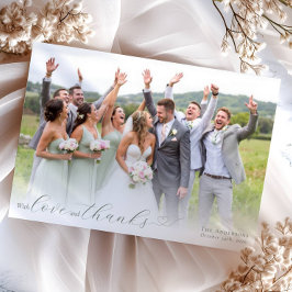 Elegante kalligrafie Sage Green Heart Trouwfoto Bedankkaart