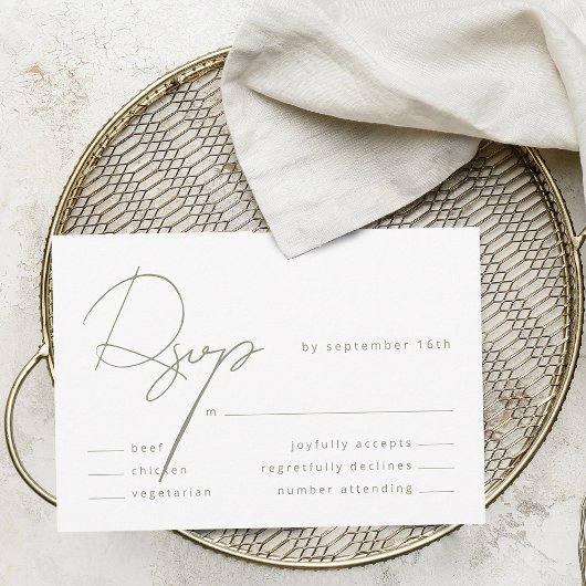 Elegante kalligrafie Sage Green Meal Wedding RSVP Kaartje
