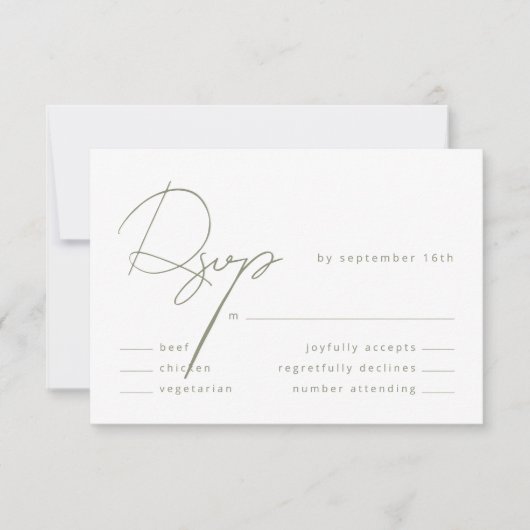 Elegante kalligrafie Sage Green Meal Wedding RSVP Kaartje (Voorkant)