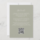 Elegante kalligrafie Sage Green QR Code Wedding Kaart (Achterkant)